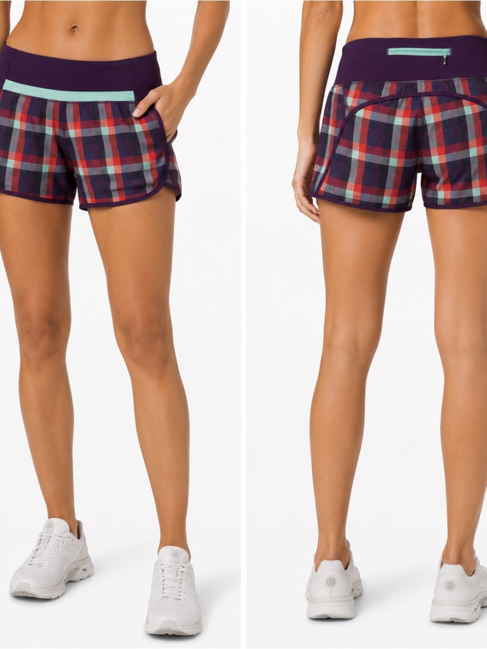 lululemon athletica Plaid Athletic Shorts in Purple, Red, and Aqua size 10